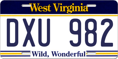 WV license plate DXU982