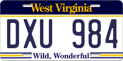 WV license plate DXU984