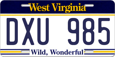 WV license plate DXU985