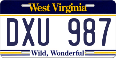 WV license plate DXU987