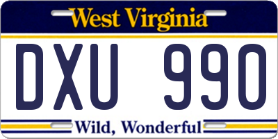WV license plate DXU990
