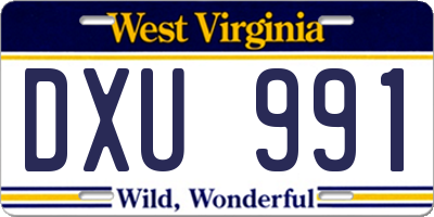 WV license plate DXU991