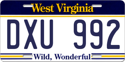 WV license plate DXU992