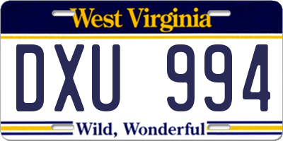 WV license plate DXU994