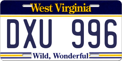 WV license plate DXU996