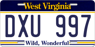 WV license plate DXU997