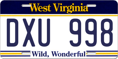WV license plate DXU998