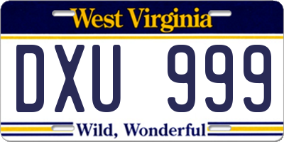 WV license plate DXU999