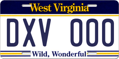 WV license plate DXV000