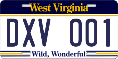 WV license plate DXV001