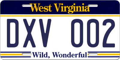 WV license plate DXV002