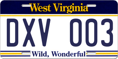 WV license plate DXV003