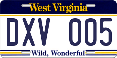 WV license plate DXV005