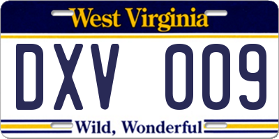 WV license plate DXV009