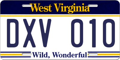 WV license plate DXV010