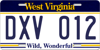 WV license plate DXV012
