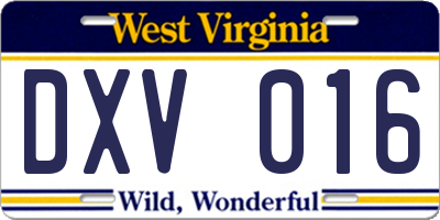 WV license plate DXV016