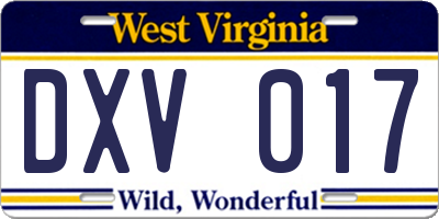WV license plate DXV017