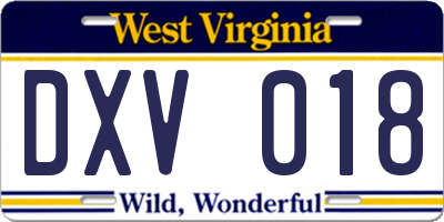 WV license plate DXV018