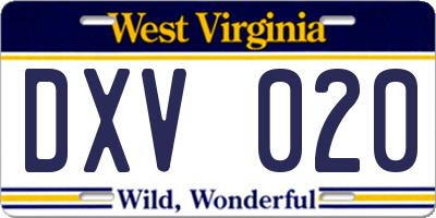 WV license plate DXV020