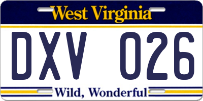 WV license plate DXV026