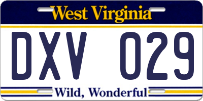 WV license plate DXV029