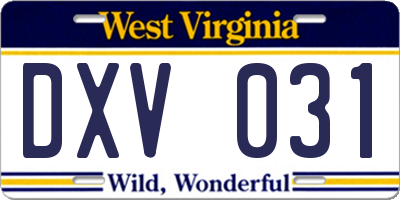WV license plate DXV031