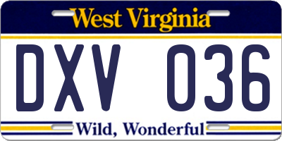 WV license plate DXV036
