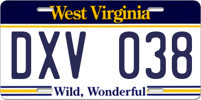WV license plate DXV038