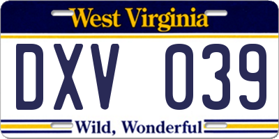 WV license plate DXV039