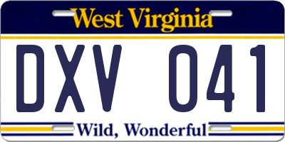WV license plate DXV041