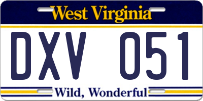 WV license plate DXV051