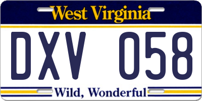 WV license plate DXV058