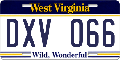 WV license plate DXV066