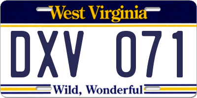 WV license plate DXV071