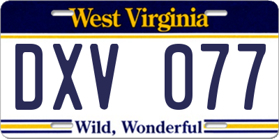 WV license plate DXV077