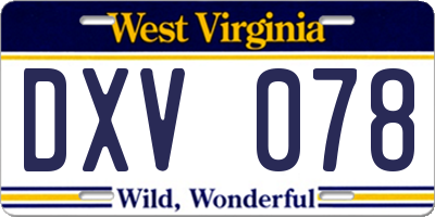 WV license plate DXV078