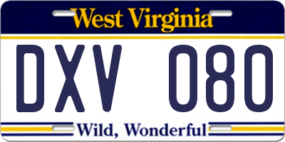 WV license plate DXV080