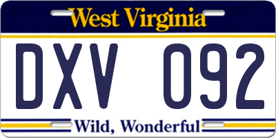 WV license plate DXV092