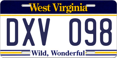WV license plate DXV098