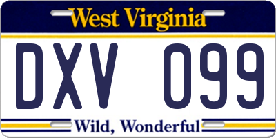 WV license plate DXV099