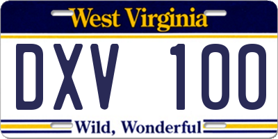 WV license plate DXV100