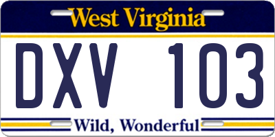 WV license plate DXV103
