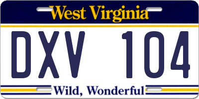 WV license plate DXV104