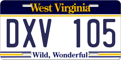 WV license plate DXV105