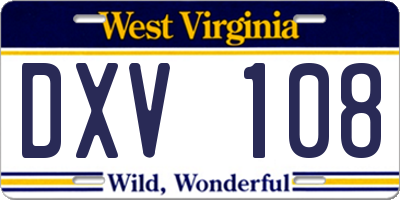 WV license plate DXV108