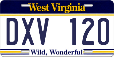 WV license plate DXV120