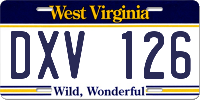 WV license plate DXV126