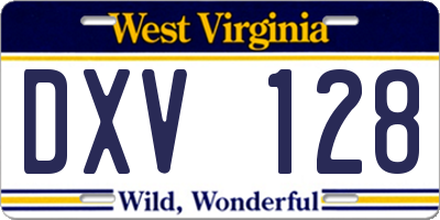 WV license plate DXV128