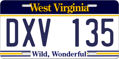 WV license plate DXV135